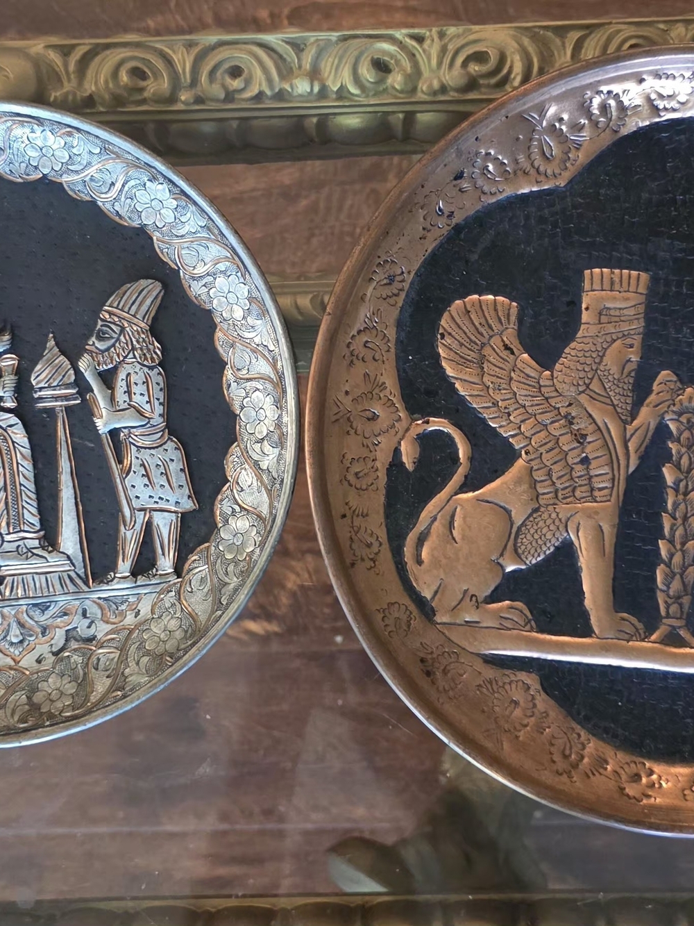 Vintage Persian Engraved Metal Wall Plaques-Set of 2 Imported